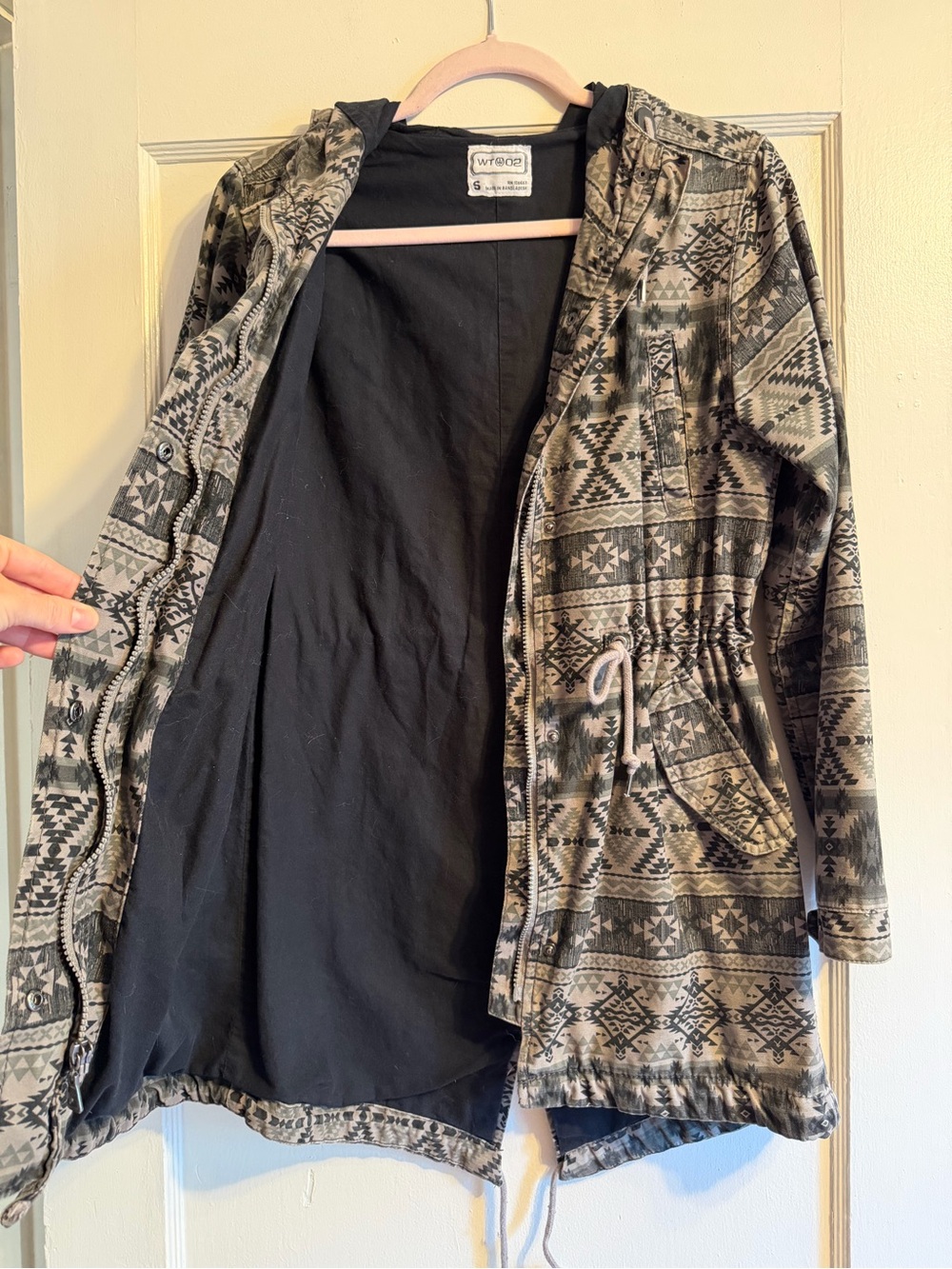 Geometric Print Hooded Drawstring Jacket - Picture 5 of 10